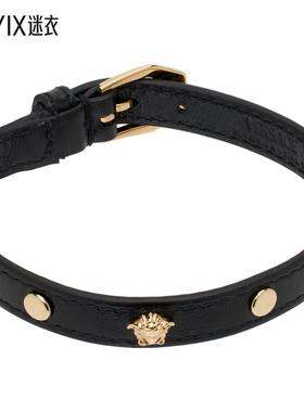 Versace 男士黑色 Medusa Leather 手环 迷衣时尚【礼物】