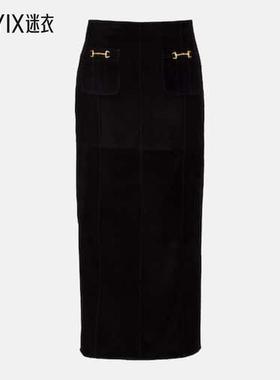 RIXO 女款Edwina 高腰绒面革中长半身裙 迷衣时尚