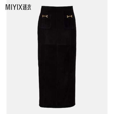 RIXO 女款Edwina 高腰绒面革中长半身裙 迷衣时尚