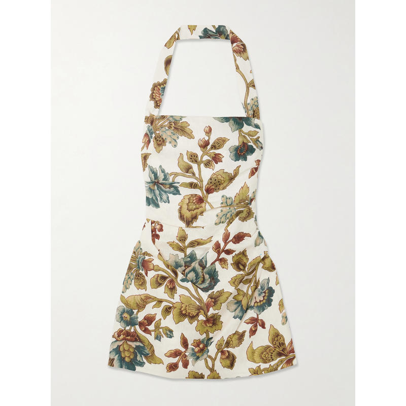 SIR. 女士 FW25 短款连衣裙 印花亚麻挂脖迷你连衣裙