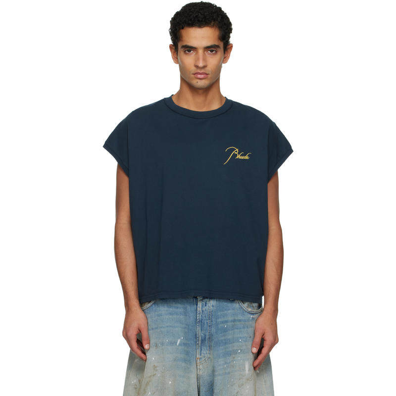 Rhude 男士 T恤 海军蓝 Classique Cutoff Sleeve T 恤
