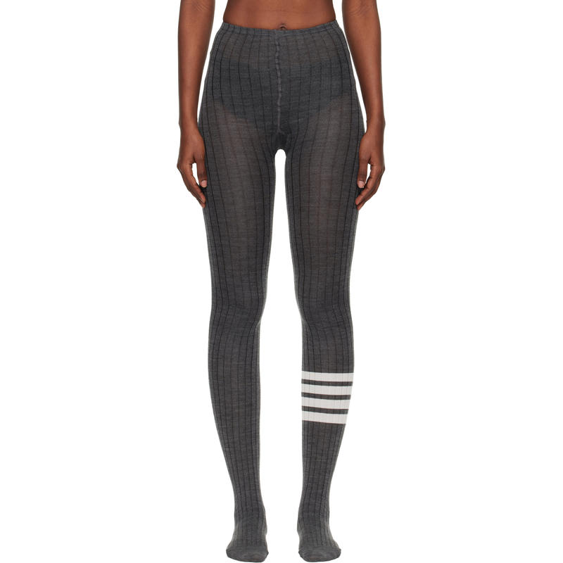 Thom Browne 女士 袜子 灰色 Opaque Rib 4-Bar 连裤袜