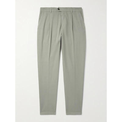 Eleventy 男士 长裤 锥形褶裥弹力棉质莱赛尔纤维混纺斜纹布裤子