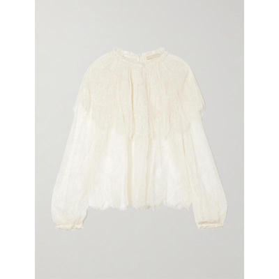 Ulla Johnson 女士 上衣 Viviane Chantilly 披肩式荷叶边蕾丝衫