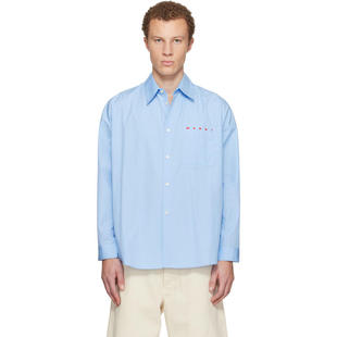 Marni 玛尼 男士 衬衫 蓝色 Peeping Marni Logo Organic Poplin