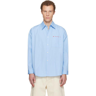 Marni 玛尼 男士 衬衫 蓝色 Peeping Marni Logo Organic Poplin