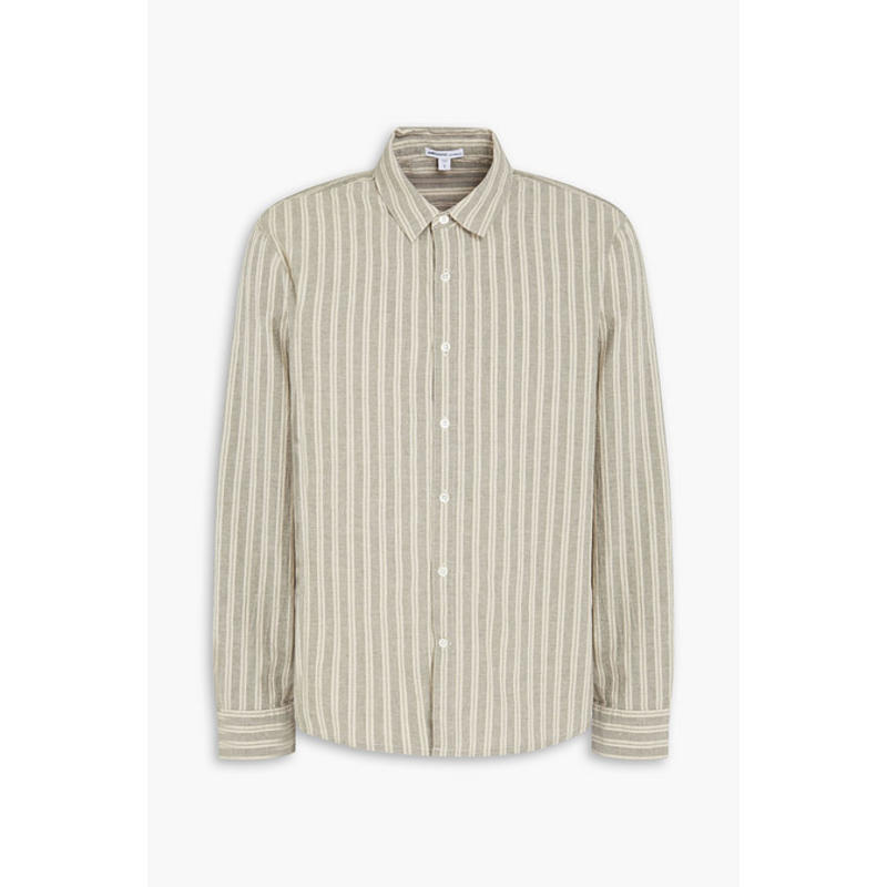 James Perse 男士 衬衫 条纹棉麻混纺衬衫