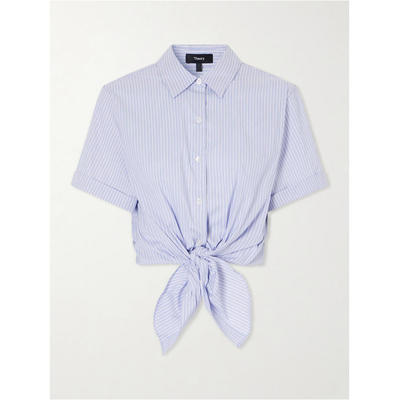 Theory 思睿 女士 FW26 上衣 打结短款条纹棉混纺府绸衬衫