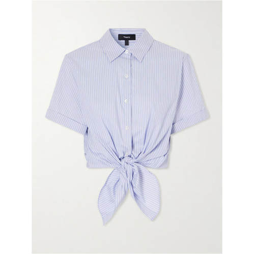 Theory 思睿 女士 FW26 上衣 打结短款条纹棉混纺府绸衬衫