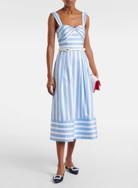 Rebecca Vallance 女款Nilah 条纹束带棉质中长连衣裙 迷衣时尚