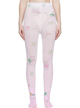 Sandy Liang 女士 袜子 白色  粉色图案连裤袜