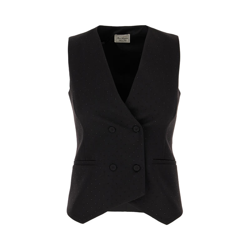 Post Scriptum Italy 女士 FW25 马甲 黑色弹力聚酯混纺背心