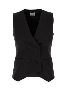 Post Scriptum Italy 女士 FW25 马甲 黑色弹力聚酯混纺背心