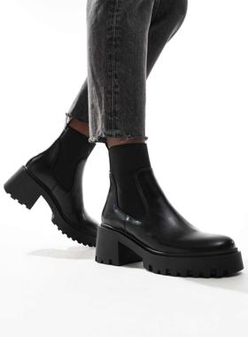 ASOS DESIGN 女士 切尔西靴 Rowan 设计粗跟切尔西靴(黑色)