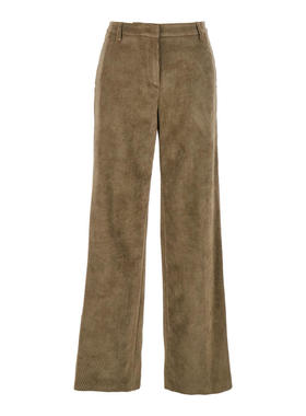 Plain 女士 FW25 长裤 Loops 绿色连腰带罗纹天鹅绒女士长裤