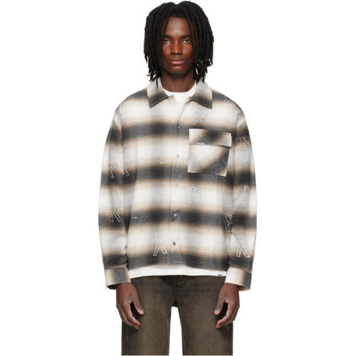 Represent 男士 衬衫 白色  棕色 All Over Initial Flannel
