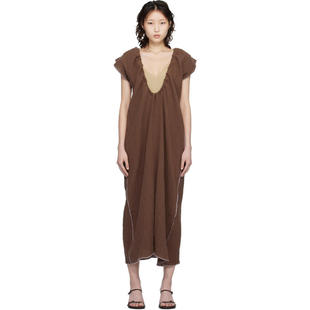 Baserange 女士 中长连衣裙 棕色 Max Crinkle Linen 连衣裙