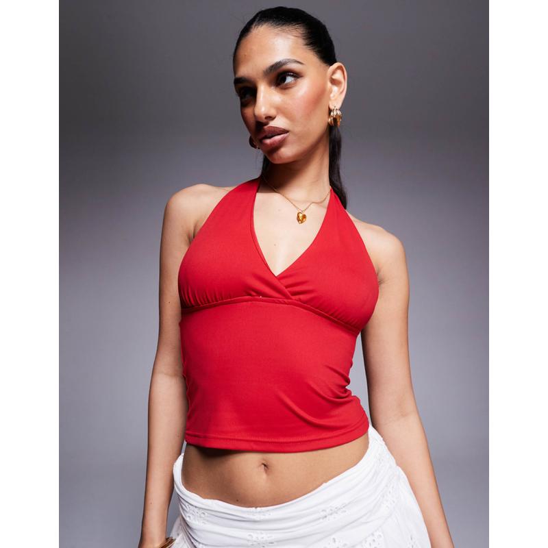 Princess Polly 女士 上衣 Polly 公主紧身挂脖红色上衣