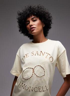 Topshop 女士 T恤 limoncello 镂空花边宽松款T恤(buttermilk)