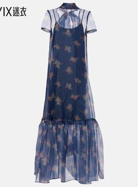 Staud 女款Calluna 荷叶边欧根纱长款连衣裙 迷衣时尚