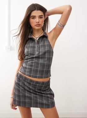 Motel 女士 上衣 harlo co-ord 带领格纹上衣(灰色)