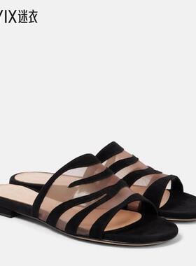 Gianvito Rossi 女款Tigra 绒面革网纱凉拖 迷衣时尚