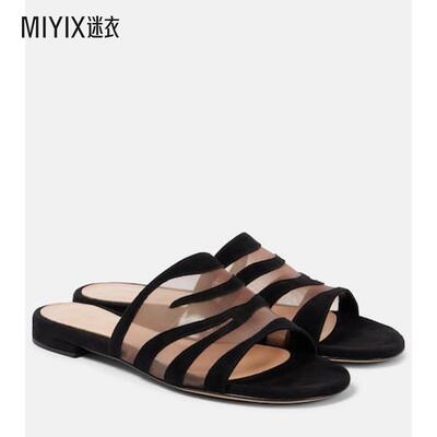 Gianvito Rossi 女款Tigra 绒面革网纱凉拖 迷衣时尚