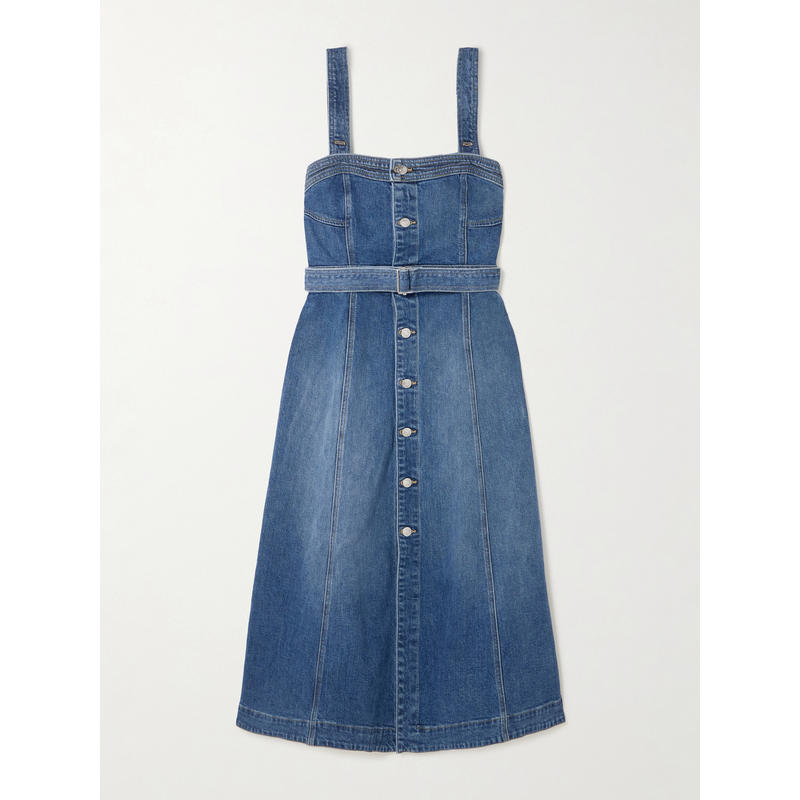 SIMKHAI 女士 中长连衣裙 Alba 束带弹力牛仔中长连衣裙