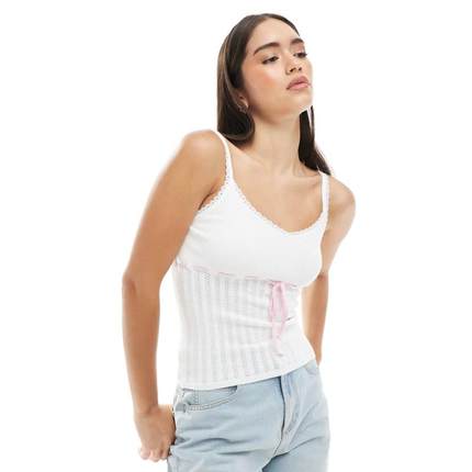 Hollister 女士 背心 stitching 撞色背心上衣(白色)