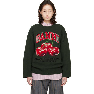 Ganni 甘尼 女士 毛衣 绿色 Oversized Graphic