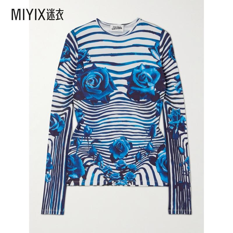 Jean Paul Gaultier 女款白色 & 蓝色 Flower Body Morphing 长袖