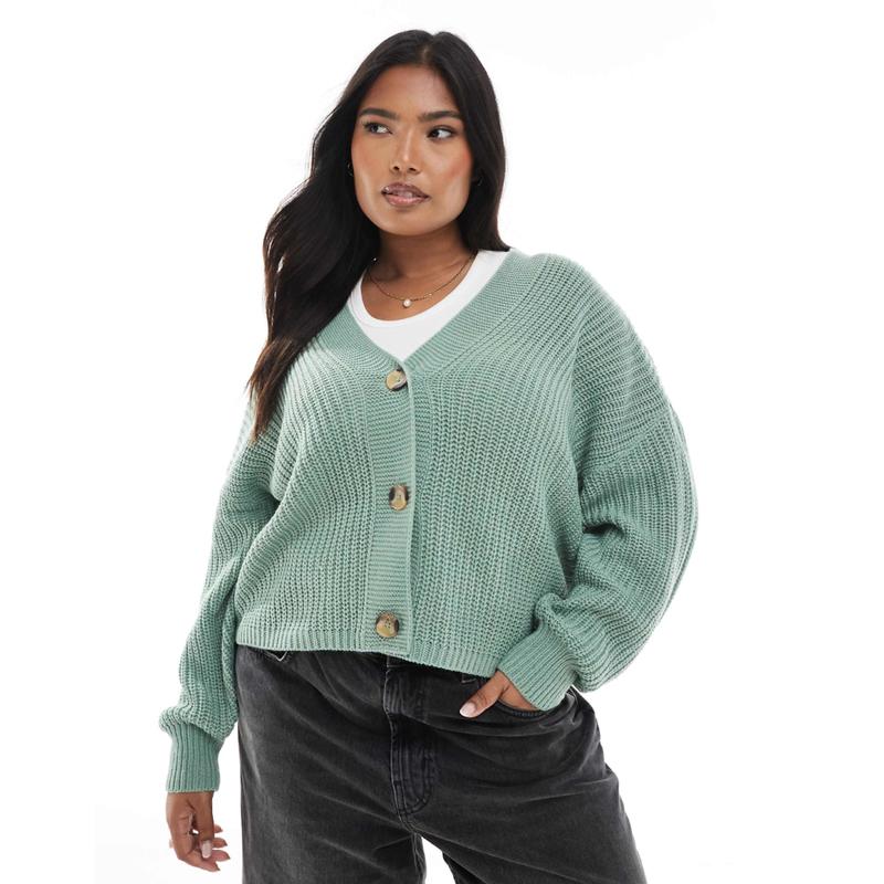 ONLY Curve 女士 开衫 V领浅绿色针织开衫