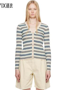 Maison Kitsuné 女款米色 & 蓝色 Fine Rib Striped 开衫 迷衣时