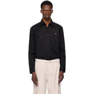 Hugo 雨果 男士 CO 衬衫 黑色 Slim-Fit Stretch Stacked Logo