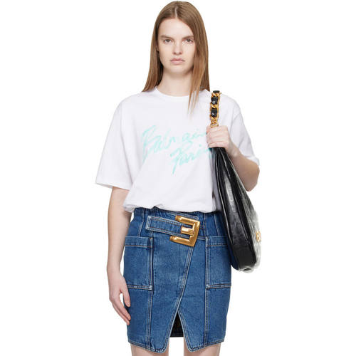 Balmain 巴尔曼 女士 T恤 白色 Boxy Balmain Paris Brush Print