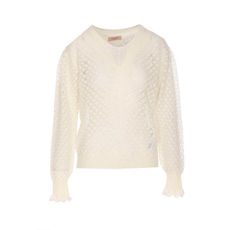 TWINSET 女士 FW25 毛衣 白色羊绒混纺毛线衫