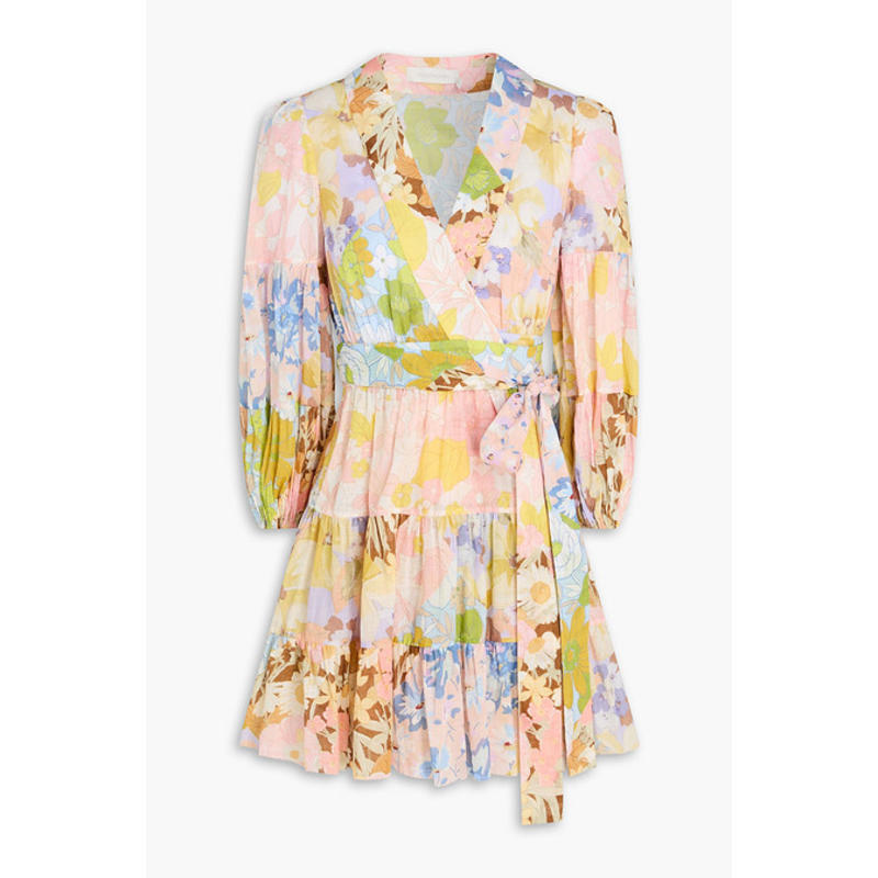 Zimmermann 女士 短款连衣裙 层叠印花棉/薄纱迷你缠绕式连衣裙