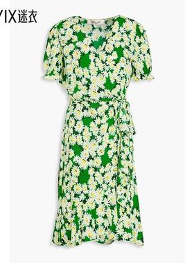 Diane von Furstenberg 女款Emilia 荷叶边印花绉纱缠绕式连衣裙