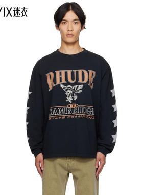Rhude 男款黑色 Cambridge State Champs 长袖 T 恤 迷衣时尚