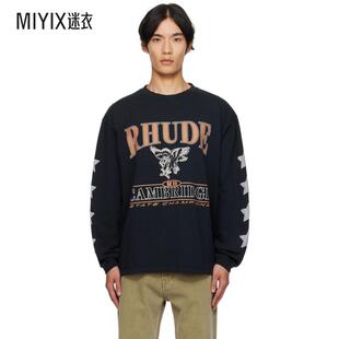 Rhude 男款黑色 Cambridge State Champs 长袖 T 恤 迷衣时尚