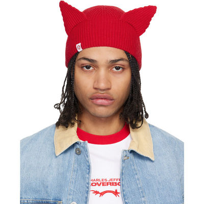 Charles Jeffrey Loverboy 男士 毛线帽 红色 Ears Rib
