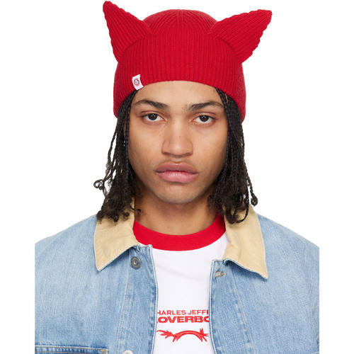 Charles Jeffrey Loverboy 男士 毛线帽 红色 Ears Rib