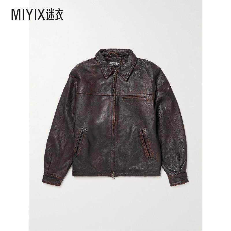FrizmWORKS 男款磨破皮革夹克 迷衣时尚