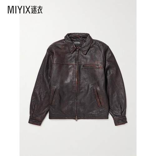 FrizmWORKS 男款磨破皮革夹克 迷衣时尚