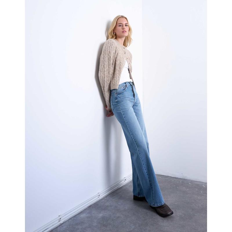 Topshop 女士 牛仔长裤 长筒中腰宽松款直筒复古蓝色牛仔裤