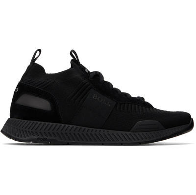 Boss 博斯 男士 SS26 运动鞋 黑色 Suede Trim Knitted Upper