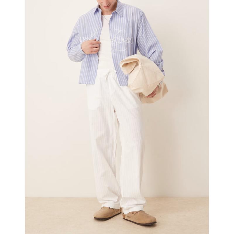 ASOS DESIGN 男士 长裤 设计宽松条纹裤子(白色)