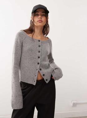 Weekday 女士 开衫 neppy 羊毛混纺露肩针织开衫(灰色)