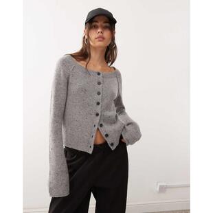 Weekday 女士 开衫 neppy 羊毛混纺露肩针织(灰色)