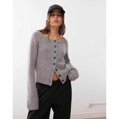 Weekday 女士 开衫 neppy 羊毛混纺露肩针织开衫(灰色)